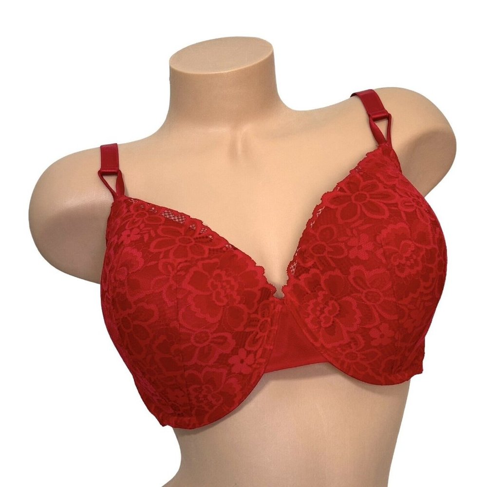 Victoria’s Secret 38DDD T-shirt‎ Lightly Lined Demi Bra Red Lace Floral